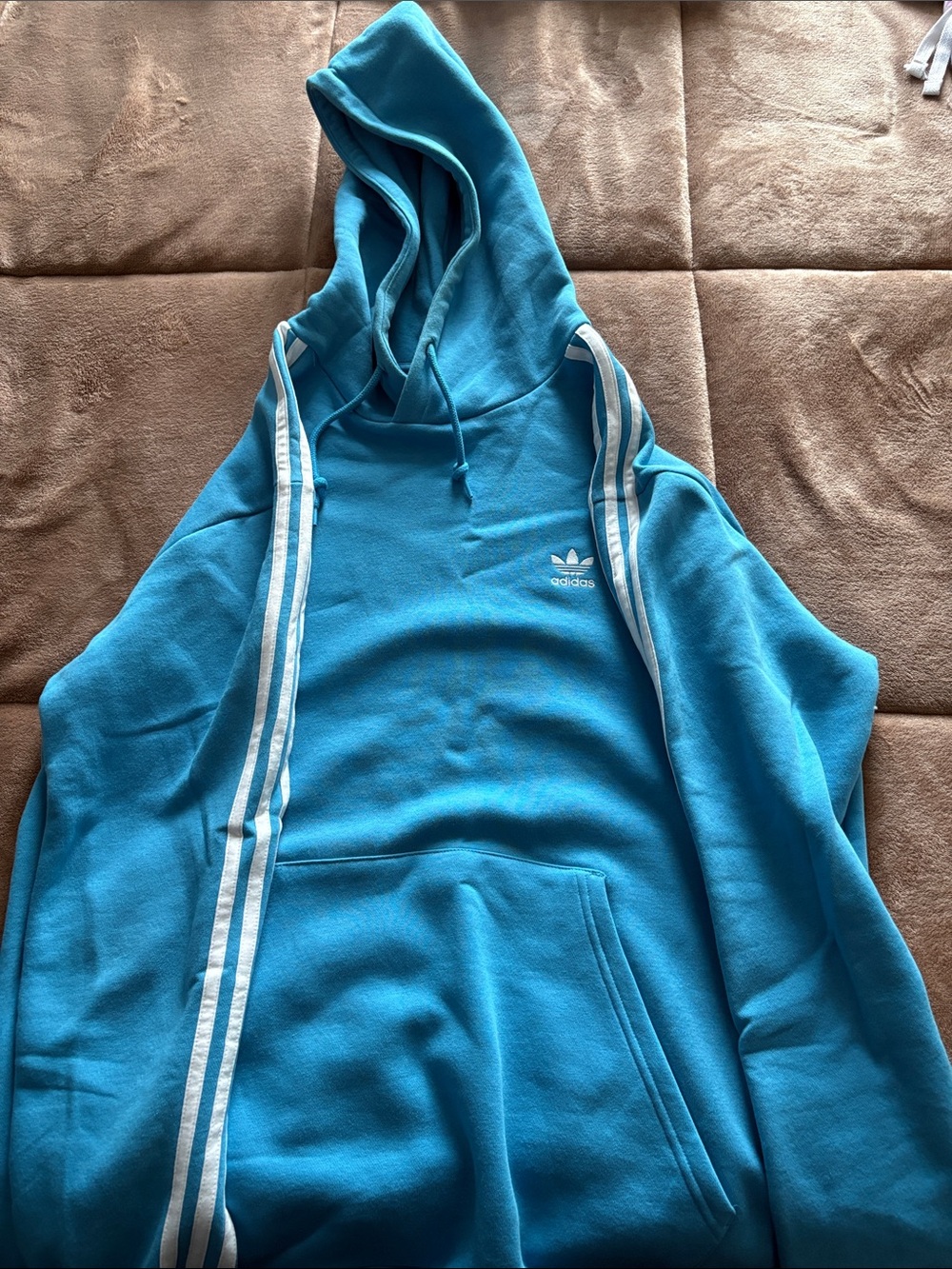 adidas Blue Three-Stripe Pullover Hoodie